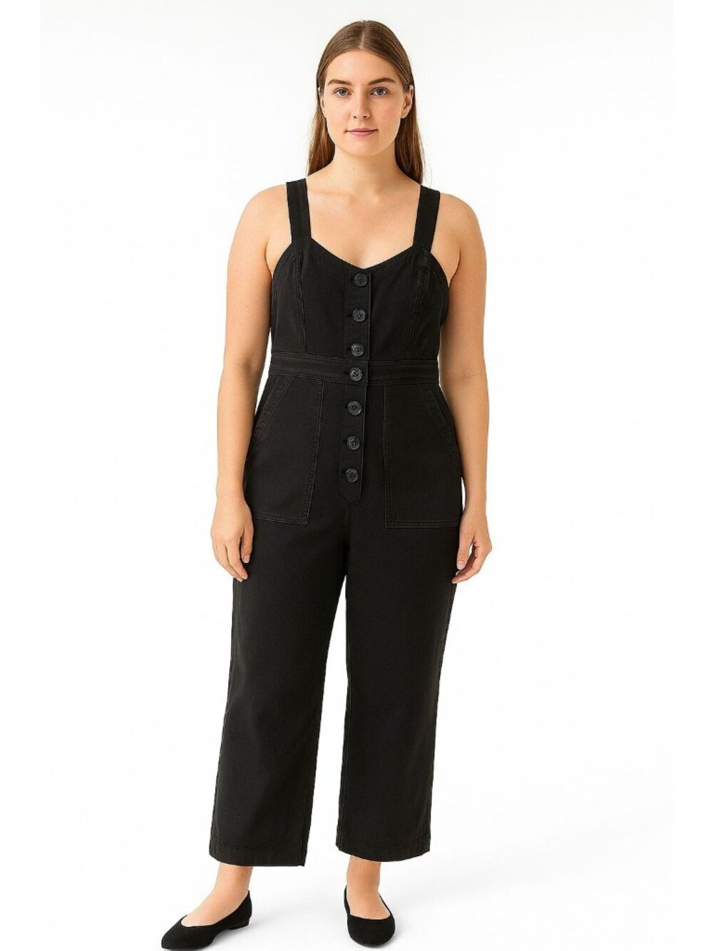 La Vie REBECCA TAYLOR Black Denim \ Wide Leg Jumpsuit W/ Pockets Womens Small S